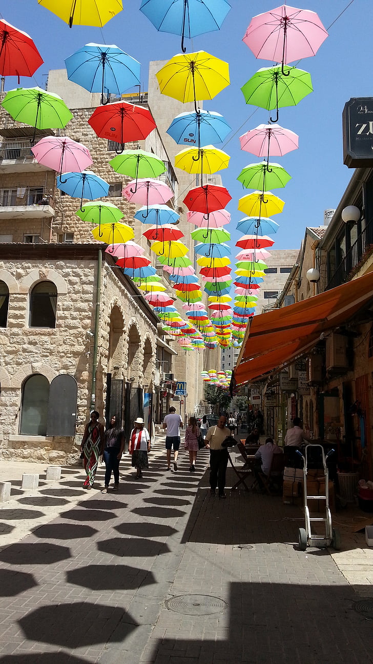 Jerusalém, guarda-chuvas, rua, guarda-chuva