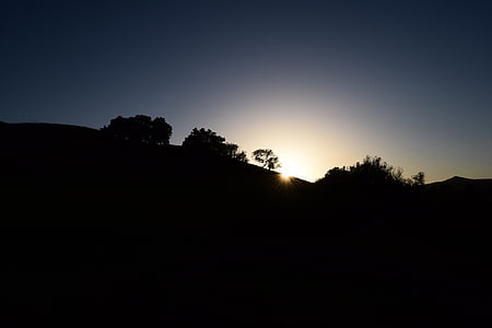 backlit, amanhecer, Crepúsculo, montanhas, cênica, silhuetas, céu