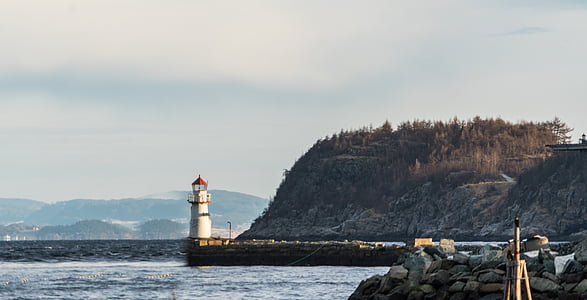 lighthouse, norway coast, cliff, sea, nature, landscape, water