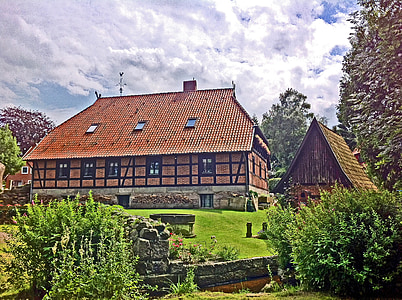 fazenda, Charneca de Lüneburg, Hof, agricultura, agrícolas, celeiro, edifício