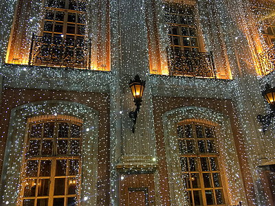 Moskau, Café Pushkin, Fassade, Dekorationen, Weihnachten, Nacht, Architektur