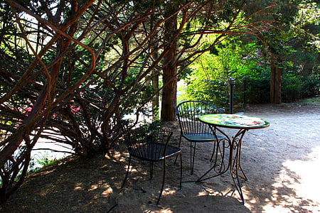 landskab, pause, tabel, træ, natur, udendørs, Café