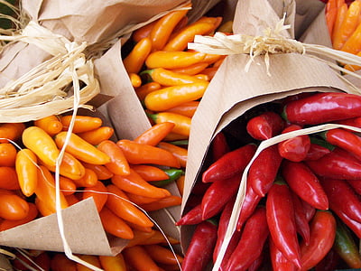 paprika, markedet, markedet stall, krydder, chili, mat, rød