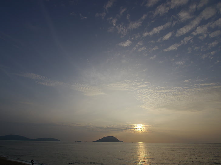 sea, island, sunset