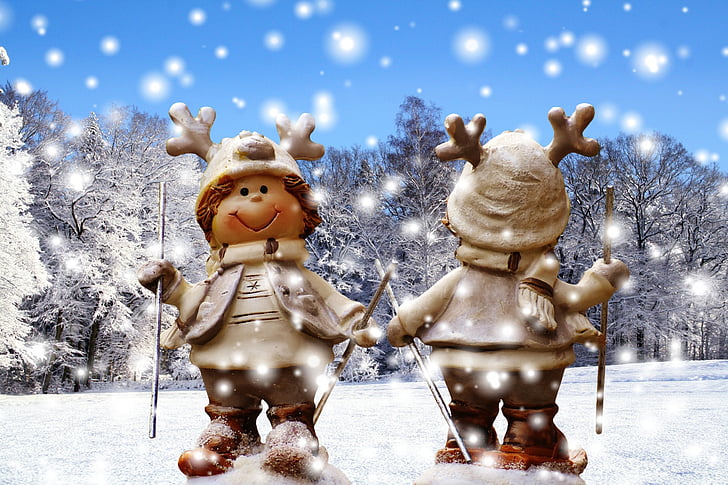figuras, Inverno, neve, esqui, engraçado, Natal, animal