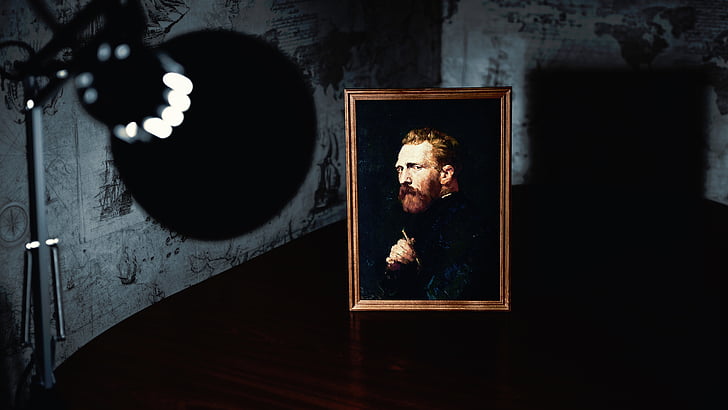 Lampa, svjetlo, reflektor, umjetnost, sa slikama, okvir, Vincent