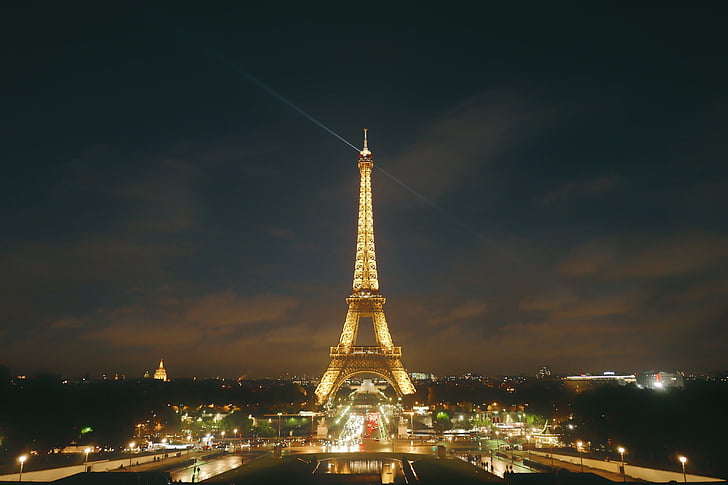 Paryžius, Eifelio, bokštas, naktį, laikas, Architektūra, pastatas