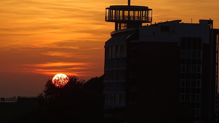 Západ slunce, Já?, Wilhelmshaven, večerní obloha, pláž