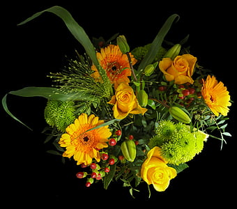 kytice, kytice k narozeninám, izolovaný, květiny, žlutá, černá, Dej