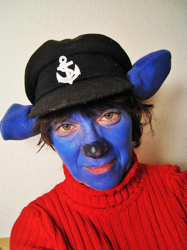 Karneval, Kapetane ' bluebear, odjeveni, slika, ploča, bal pod maskama, plava