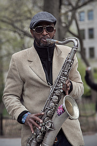 Sax, jugador, Jazz, Nova york, música, instrument, músic