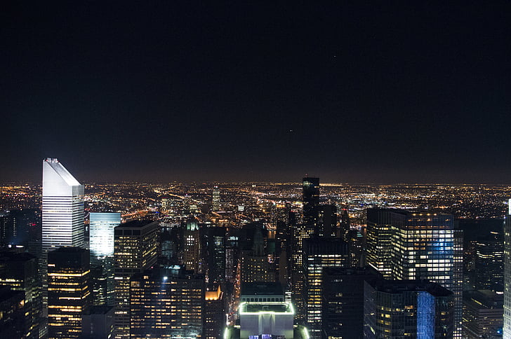 bâtiments, nuit, New york city, ville, architecture, urbain, paysage urbain