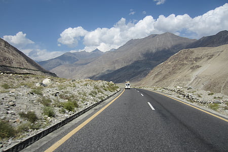 ceļu satiksmes, aina, dekorācijas, kalni, ceļš, veids, kā, Pakistāna