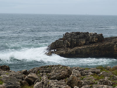cascais, portugal, rock, sea, coast, wave, atlantic