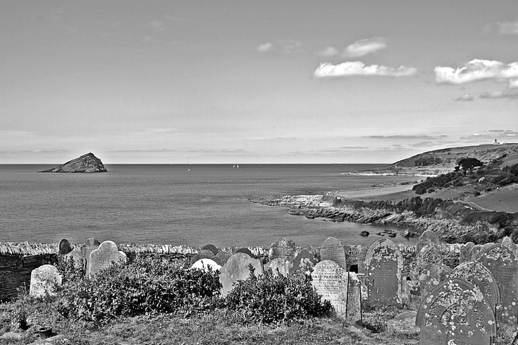 gotisk, gravsteiner, mystiske, rare, uforglemmelige, kirkegården, Devon