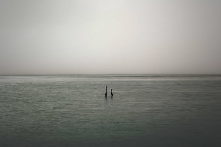 kroppen, vand, dagslys, Ocean, havet, horisonten, grå
