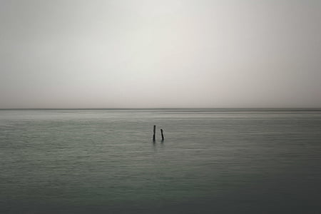 corpo, água, luz do dia, oceano, mar, Horizon, cinza