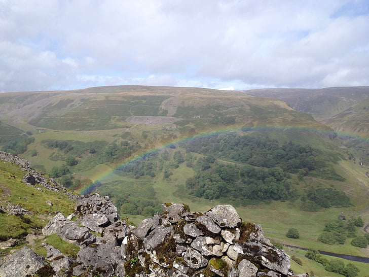 arcobaleno, Yorkshire, Dales, campagna, paesaggio, scenico, verde