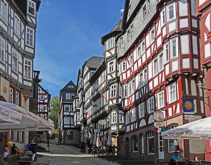 Lahn Marburg, Marketplace, truss, Stadtmitte, övre staden, gastronomi, Slate