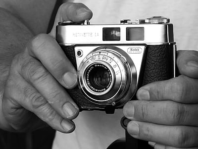 fotógrafo, trabajo, cámara, antiguo, cámaras, lente, retro