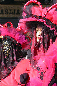 Carnaval, Venetië, Carnaval van Venetië, maskers, Italië, vermomming, roze