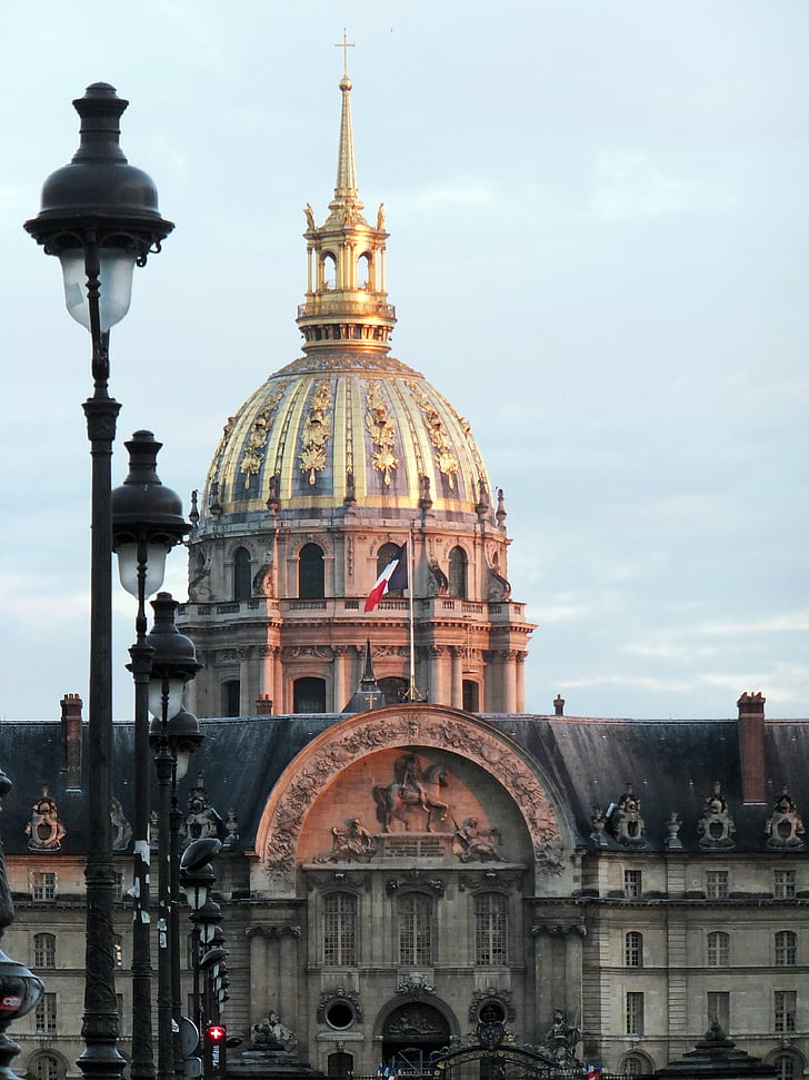Les invalides, žibintai, Paryžius, Architektūra, Garsios vietos, kupolas, Europoje