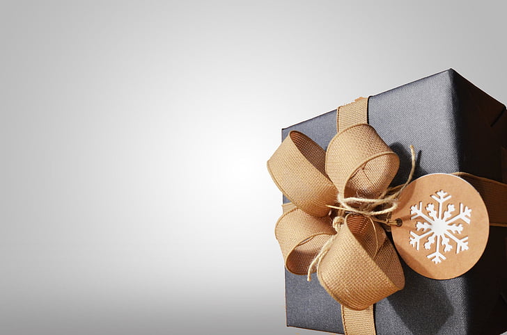 present, gift, box, bow, ribbon, black, tan