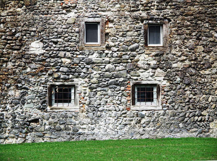 edificio, pared, piedras naturales, ventana, históricamente, jardín de la ciudad, Radolfzell am bodensee