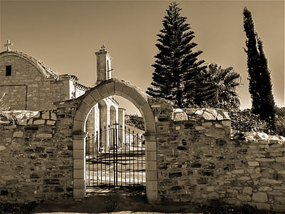 Gate, ingang, steen, oude, het platform, kerk, de ingang van de werf