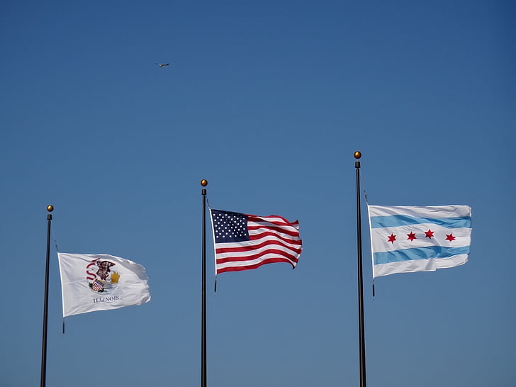 Σικάγο, σημαίες, ουρανός, seibt, σημαία, ΗΠΑ, μπλε