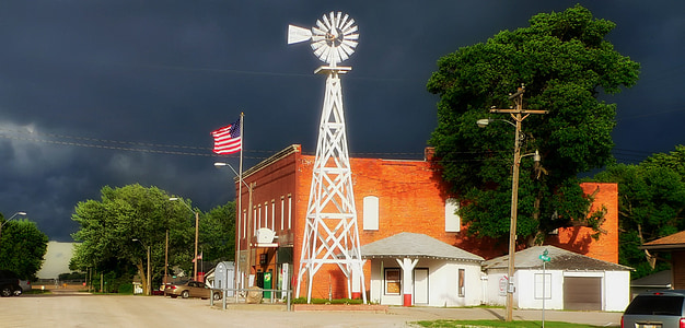 Cordova, Nebraska, mesto, Urban, Veterný mlyn, tmavá obloha, temné mraky