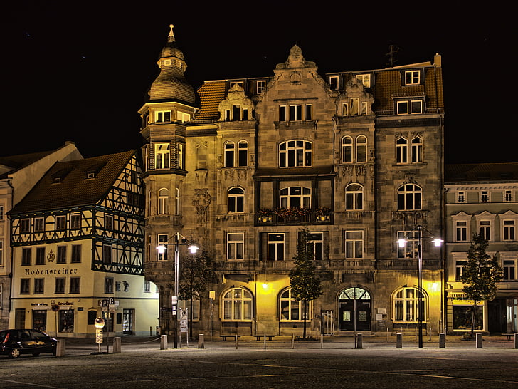Eisenach, thị trường, bang Thüringen Đức, Đức, trên thị trường, đêm, kiến trúc