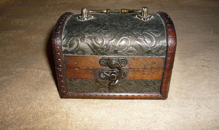 caixa, tesouro, de madeira, antiguidade, vintage, no peito, gaveta