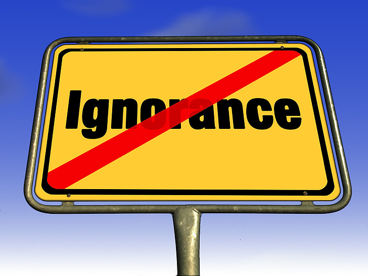 ignorance, know, education gap, town sign, road sign, shield, traffic sign