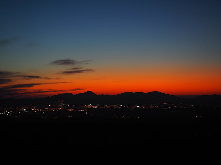 aftonstund, solnedgång, Palma, Palma de mallorca, lampor, hav av ljus, Mallorca