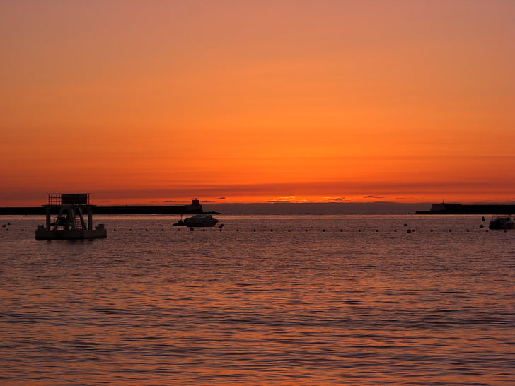 Portuària, Alba, posta de sol, Mar, estat d'ànim, embarcacions