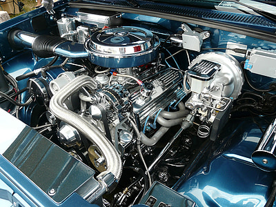 motor, Automático, compartimento do motor, motor V8, Mustang