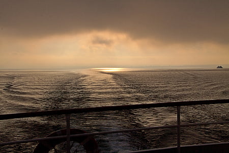 navire, Ferry, Friedrichshafen, Allemagne, coucher de soleil, eau, au crépuscule