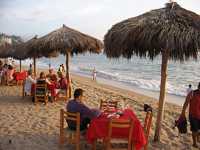 Nhà hàng bãi biển, Bãi biển resort, Bãi biển, nước, Cát, kỳ nghỉ, dù để che nắng
