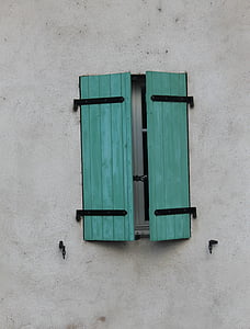 窗口, 关闭, 百叶窗, 绿色, 外观, 墙上, 房子