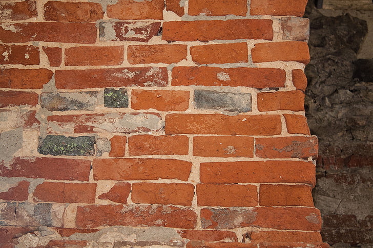 wall, brick, old, hard, whitish, red, bricked