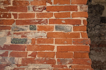 muur, baksteen, oude, harde, witachtig, rood, bricked