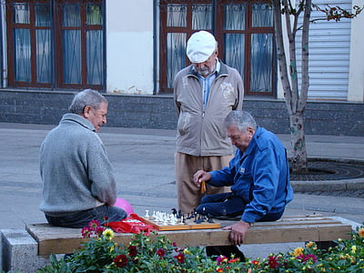 ゲーム, チェス, 男性, 年配の男性, 古い時代, 人, シニアのアダルト