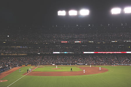 Baseball, poplatníkov, vnútri, štadión, nočné, Šport, Baseball stadium