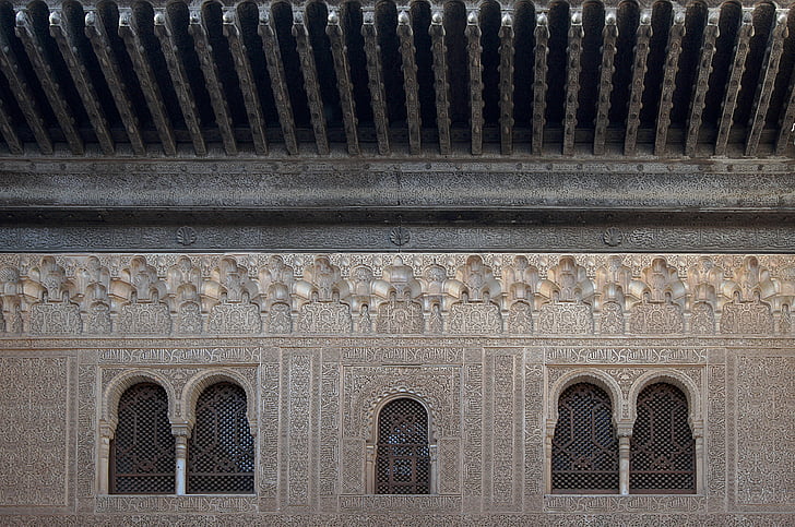 Alhambra, Granada, İspanya, tavan, sıvaların, Windows, Kale