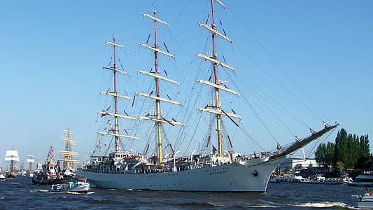 Hamburg, Port födelsedag 2011, pipen parad, segelfartyg, Dar młodzieży, nautiska fartyg, havet