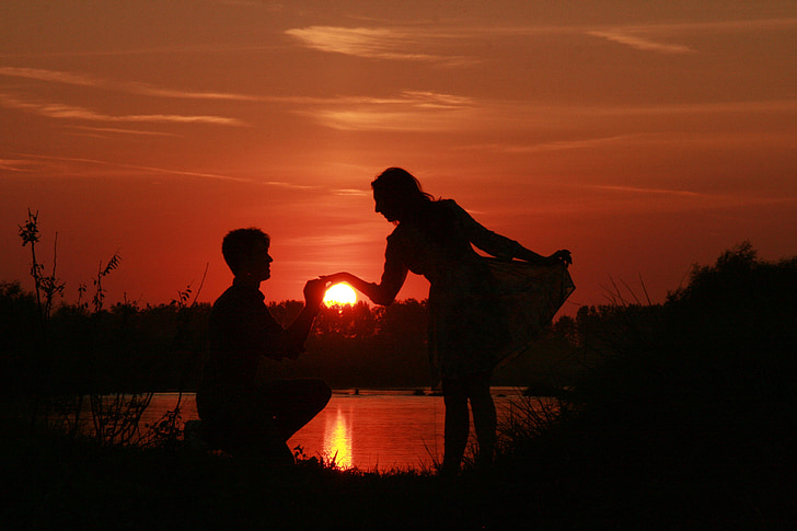paar, Armastus, Sunset, vee, päike, Shadow, Romantika