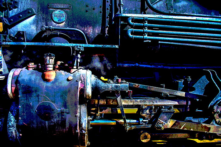 Trem, locomotiva, estrada de ferro, calibre estreito, velho, motor, à moda antiga