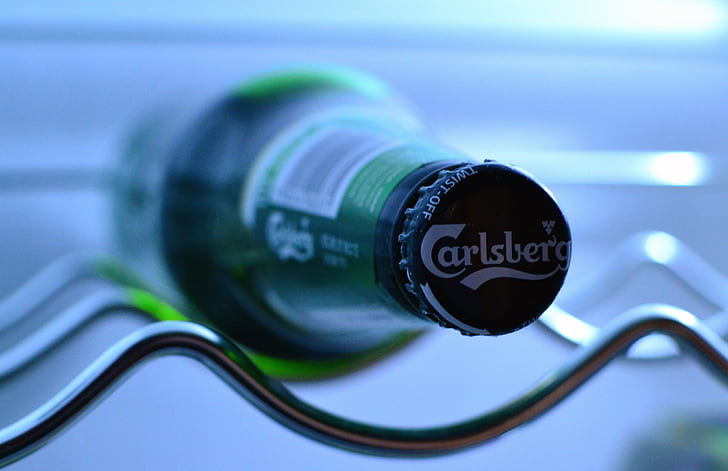 sticla de bere, Carlsberg, frigider, frigider, cool, proaspete, bauturi