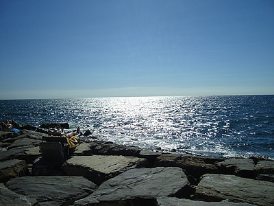jūra, saule, atspoguļo, brīvdiena, plats, zila, debesis